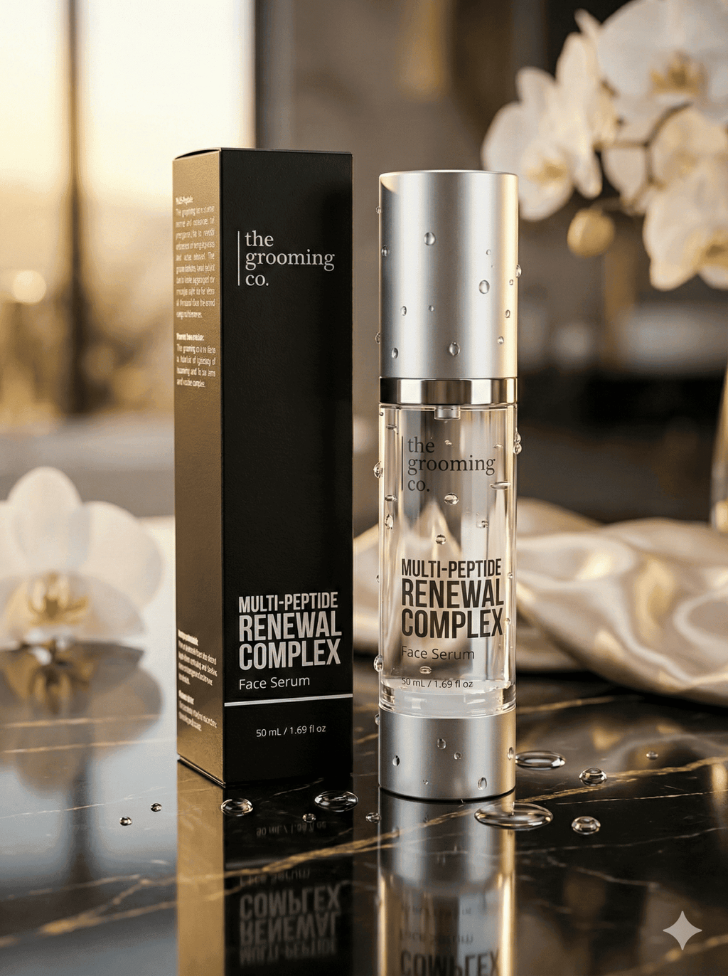 The Grooming Co. Multi-Peptide Renewal Complex Face Serum | Anti-Aging & Brightening | 7% THD Ascorbate (Vit C), 6% Peptides, 2% Granactive Retinoid, 4% Niacinamide & 3% Tranexamic Acid | 50 ml